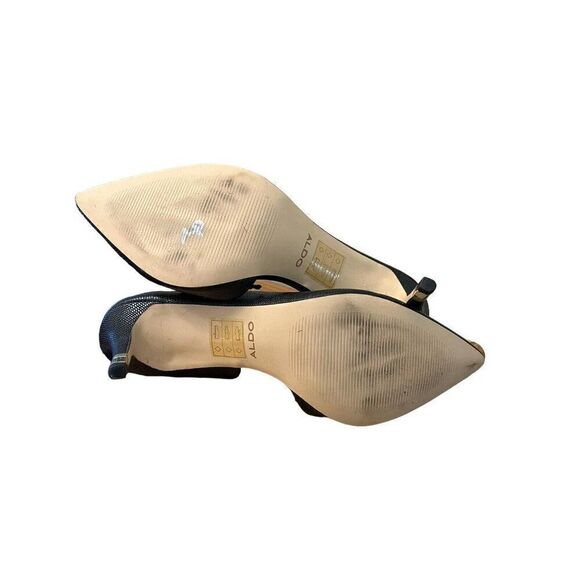 ALDO Size 10 Black Faux Leather Pointed Toe Pumps Gold Stiletto High Heels - Picture 5 of 5